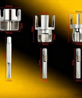 4 In 1 Universal Water Pipe Wrench With Threader Set For 1/2 3/4 And 1 Inch Pipes showing various threading tool sizes and dimensions.