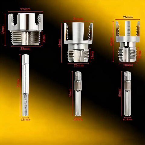 4 In 1 Universal Water Pipe Wrench With Threader Set For 1/2 3/4 And 1 Inch Pipes showing various threading tool sizes and dimensions.