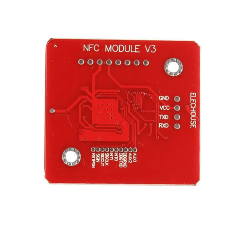PN532 NFC RFID Module V3 Kit With I2C SPI And HSU Interfaces for Arduino and Raspberry Pi, back view of circuit board in red.