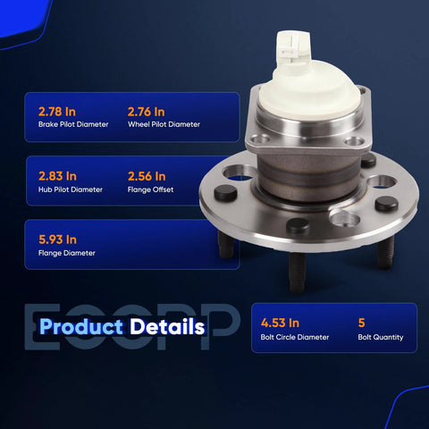 Pair Of Rear Wheel Hub Bearing Assemblies With ABS For 5 Lug Vehicles Direct Fit Buick Century 2004 2005 close-up details
