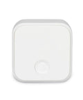 Motorized Touchscreen Smart Deadbolt With Included WiFi Bridge For Seamless Remote Access And Voice Commands Compatible With Alexa And Google Assistant Featuring Hella Tight Auto Unlock Keyless Entry Lock System white WiFi bridge device front view.