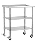 Stainless Steel Prep Table On Wheels 36x24 Inch NSF Food Prep Station With Backsplash And 2 Adjustable Undershelves, Heavy Duty 430 Stainless Steel