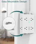 10 Foot Surge Protector Power Strip With 8 AC Outlets And 4 USB Ports Including USB C Three Side Outlet Extender Wall Mount