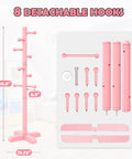 Freestanding Coat Rack With Eight Hooks And Adjustable Height, Tree Style Hallway Organizer For Bedroom, Entryway And Office, Pink, Parts View