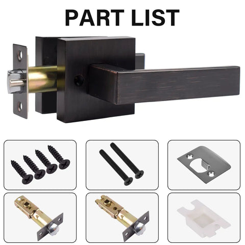 Heavy Duty Hall And Closet Door Lock With Brushed Bronze Lever, Zinc Alloy Construction, part list including screws and latch