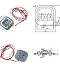 Four 50kg Load Cell Half Bridge Sensor Kit With HX711 Module For Precise Weight Readouts, Scalable To 100kg With Two Sensors Or Standalone With External Resistor, Perfect For DIY Scales, Robotics, And Force Sensing Projects. metal load cell with wires and dimensions