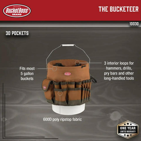 Bucketeer Bucket Tool Organizer Brown Fits Most 5 Gallon Buckets With Three Interior Loops For Hammers Drills Pry Bars And Other Long Handled Tools Grab And Go Durable And Easy Access