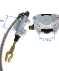 Close-up of brake master cylinder and caliper from 32 Inch Go Kart ATV Rear Axle Assembly Kit With Shaft Hub Chain And Brake Master Cylinder Replacement For 6 To 10 Wheels Beefed Up Heavy Duty Chrome Construction.