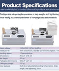 Speedy Banknote Bundling Machine for Cash, Receipts, and Cards with specifications and dual unit view