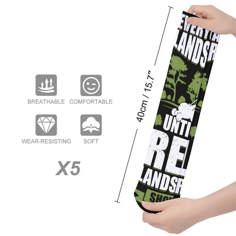 Hands holding 5 Pack Athletic Running Socks with targeted muscle support, vibration dampening graphic, and breathable material.