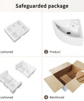 Triangle Corner Sink for Bathroom, Wall Mounted Ceramic Vessel Sink, White Gloss Finish Space-Saving Design for Small Bathrooms in secured packaging.