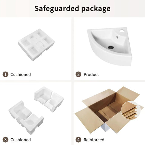 Safeguarded packaging for Triangle Corner Sink for Bathroom, Wall Mounted Ceramic Vessel Sink, includes cushioned corners.