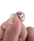 Hand holding a 6mm Steel Dowel Center from the Steel Dowel Center Set Eight Pieces For Precise Hole Alignment In Woodworking Hollow And Solid