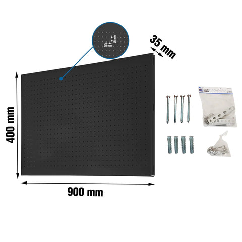 Wall Tool Panel Organizer With 22 Hooks And 3 Brackets, 900x400mm Anthracite, shown with mounting hardware included.