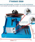 Top Shelf Heavy Duty Welding Positioner With Slick 360 Degrees Rotary Turntable And Variable Control 0 To 90 Degree Tilt Plus Foot Pedal And Chuck For Pro Pipe And Welding, compact and durable design, dimensions shown.