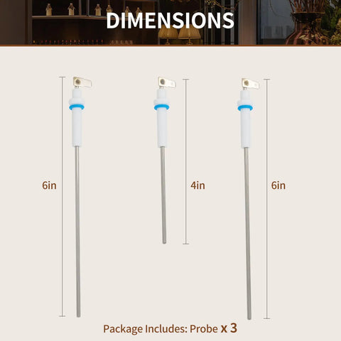 Top Shelf Steam Probe Set For Home Baristas Slick Replacement Parts For Dual Boiler Espresso Machines BES900 BES920 BES980 showing dimensions of 4in and 6in probes.