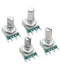 Right Angle EC11 360 Degree Rotary Encoder With Switch And Digital Potentiometer For Audio Control Pro Grade Dope 15mm And 20mm Options 5PIN Button Encoding Knob Full Axis 20mm Pack Of Three, showing four encoders with varied knobs.