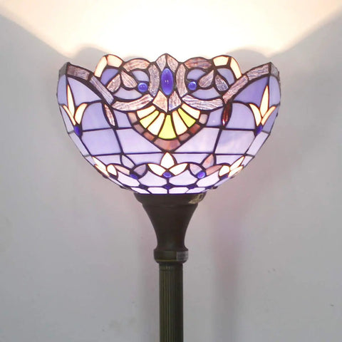 Dope Tiffany Style Floor Lamp With Blue Purple Baroque Stained Glass 71 Inch Tall Torchiere Pole Light 12 Inch Shade