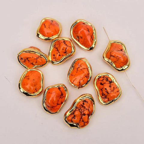 Stylish Freeform Orange Turquoise Spacer Beads With Dope Gold Electroplated Shine For Crafting Head Turners And Leveling Up Your Personal Style Game And Craft Projects