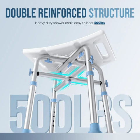 Heavy Duty Shower Chair 500lb Capacity, Padded Bath Seat With 6 Height Adjustable Tubes, Tool Free Assembly, Anti Slip Shower Bench