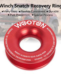Beefy Winch Snatch Recovery Ring 66000 Lb Aluminum Pulley For Soft Shackle Compatibility Fits Quarter Inch Three Eighths Inch Three Sixteenths Inch Soft Shackles One Half Inch Seven Sixteenths Inch Ropes Off Road Vehicle Recovery, red aluminum ring on truck