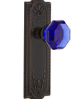 Meadows Plate Privacy Waldorf Cobalt Door Knob Set with solid forged brass plate and lead crystal knob, side view