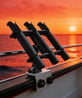 3 Pole Fishing Rod Holder With Aluminum 90 Degree Track Bracket Base, 360 Degree Rotating Deck Or Side Mount For Versatrack And Ranger Track Systems, Heavy Duty Boat Track Bracket on boat rail