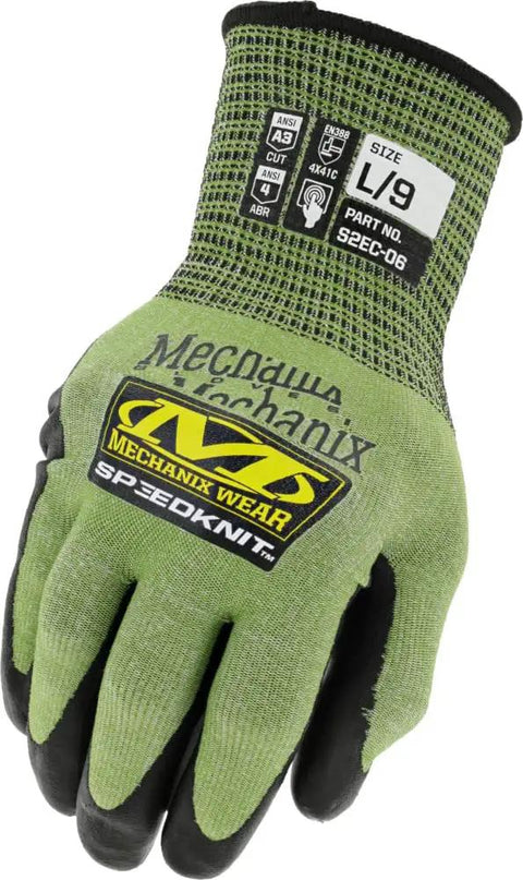 SpeedKnit S2EC06 Coated Knit Work Gloves With HPPE For ANSI A4 Cut And ANSI 4 Abrasion Resistance, Green, Large