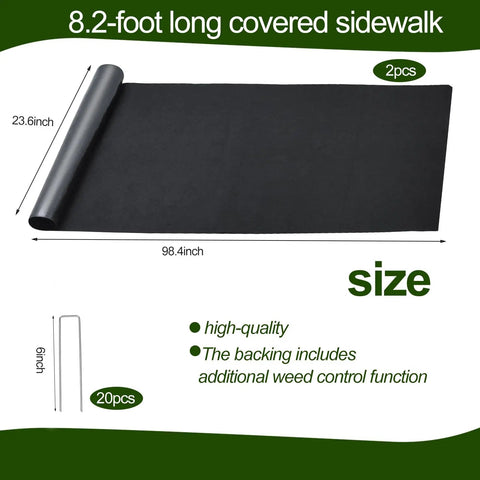 2 Pack Recycled Felt Mulch Mat Roll for Landscaping 8.2 Ft by 2 Ft Black Garden Pathway Fabric Walkway Mat with dimensions