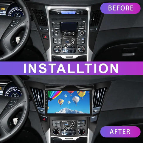 Awesome Android 15 Car Stereo For Hyundai Sonata 2010-2015 with 9 Inch Touch Screen installed, before and after view.
