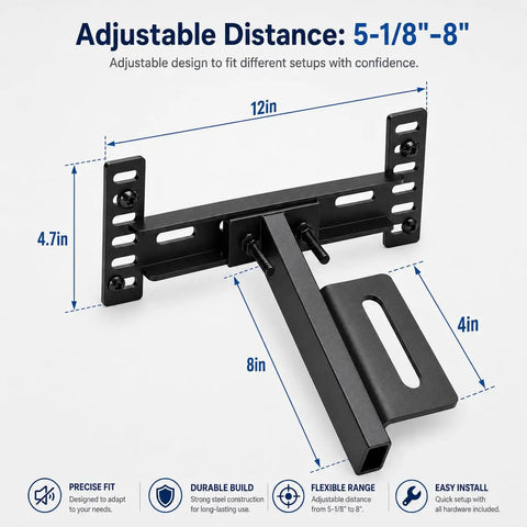 Heavy Duty Adjustable Headboard Brackets For Metal Bed Frame With Dual Bilateral Plates shown with dimensions 12in x 8in x 4in.