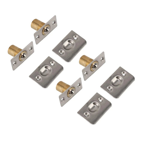 Heavy Duty Solid Brass Door Ball Catches Adjustable Self Latch For Closet Cabinet Doors Secure Hold Rust Proof Hardware Kit 4 Pcs showing two brass catches and matching strike plates.
