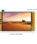 4.0 Inch Touch Screen Module With ESP32-32E Core, 320x480 TFT LCD Display showing desert landscape, dimensions noted
