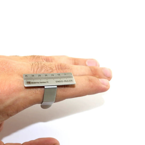 Finger Ring Endo Gauge For Dental Instrument Measurement Millimeter Scale on hand showing clear readout