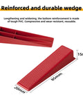 Red reusable wedge from Pro Tile Leveling System Kit With One Thousand Spacer Clips And Three Hundred Reusable Wedges For Ceramic Tile And Stone Installations One Eighth Inch Easy To Use Leveling Tool Set For DIYers And Pros, showing dimensions.