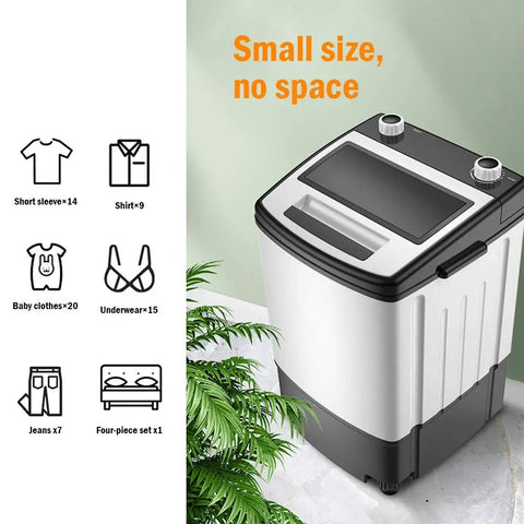 Slick 14 Lb Portable Washer Dryer Combo For Dorms And Rv Fits Any Sink with icons showing laundry capacity and size.