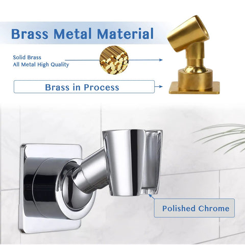 Adjustable Brass Shower Head Holder Bracket For Wall Mount 360 Degree Rotation No Drill Glue Install Polished Chrome Finish