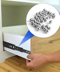 Eight Pairs Top Shelf Black Drawer Slides Full Extension Side Mount Ball Bearing Telescopic Slider Built Like A Tank Cabinet Hardware shown installed with visible ball bearings.