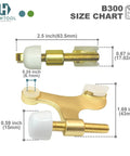 B300 size chart for Solid Five Pack Of Heavy Duty Hinge Pin Door Stoppers In Premium Satin Brass Matte Gold Finish.