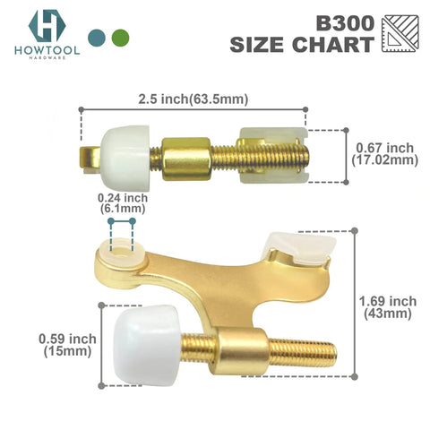 B300 size chart for Solid Five Pack Of Heavy Duty Hinge Pin Door Stoppers In Premium Satin Brass Matte Gold Finish.