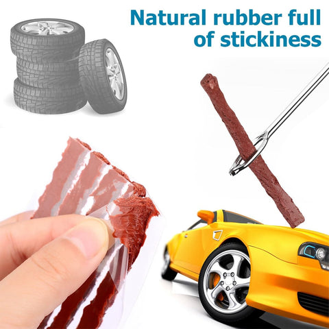 Heavy Duty Tire Repair Kit 45 Piece Set For Cars, RVs, SUVs, Trucks And Motorcycles with rubber strips and plug tools.