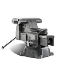 Beefy 5.5 Inch Bench Vise With Anvil And 210 Degree Swivel Base, heavy duty clamp up to 7700 lbs, 6 inch jaw opening, ductile iron build