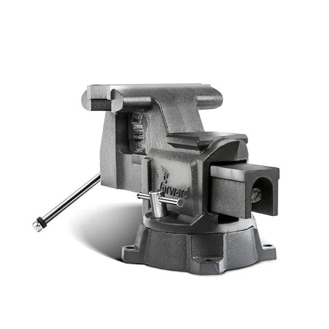 Beefy 5.5 Inch Bench Vise With Anvil And 210 Degree Swivel Base, heavy duty clamp up to 7700 lbs, 6 inch jaw opening, ductile iron build