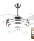 42 Inch Modern Retractable Ceiling Fan With Remote And Smart Bluetooth App Control Dimmable RGB Lights 6 Speeds Nickel Finish