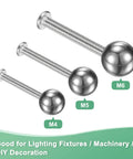 Three sizes of M4x8mm Stainless Ball Nut Knob Set, Female Thread Cap Covers For Lighting Fixtures, 304 Stainless Steel