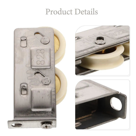 Heavy Duty Stainless Steel Sliding Door Window Pulley Roller Replacement Runs Smooth As Butter Track Wheel Guide, detail view of wheel and metal frame.