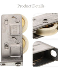 Heavy Duty Stainless Steel Track Roller That Glides Like Butter For Sliding Door Replacement Wheel And Window Pulley Hardware Kit Built Tough Premium Nylon Core Bearing 22mm Size close-up showing stainless steel housing and dual nylon wheels.