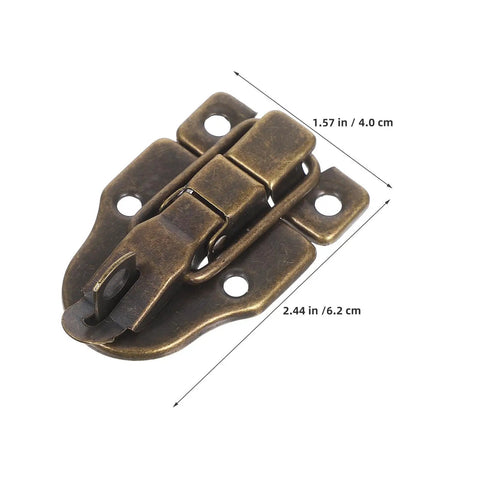 12pc Vintage Iron Toggle Hasp Latches For Jewelry Box Suitcase Chest Locks Secure Decorative Buckles with dimensions shown.