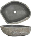 HKPWRBFG River Stone Sink Oval Wash Basin Bathroom Countertop Vessel showing polished inner surface and natural contours.