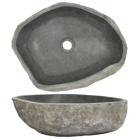 HKPWRBFG River Stone Sink Oval Wash Basin Bathroom Countertop Vessel showing polished inner surface and natural contours.